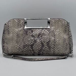 Michael Kors Berkley Medium Clutch Style# 30S4MBKC3E Gray Silver Snakeskin Style
